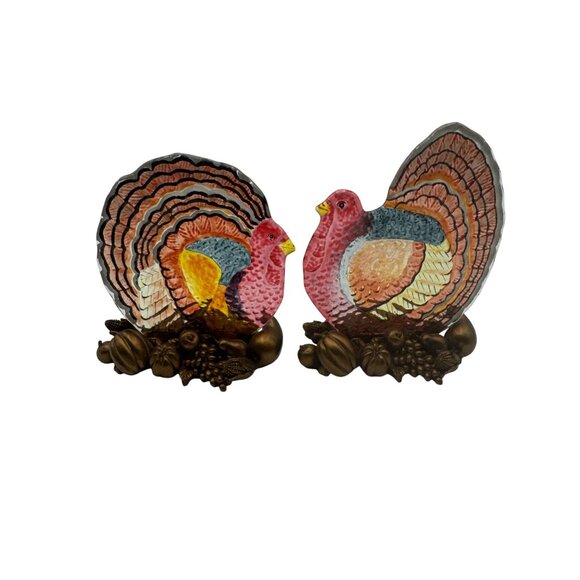 Grasslands Road Thanksgiving Turkey Candleholders Colorful Glass & Resin - Picture 1 of 4
